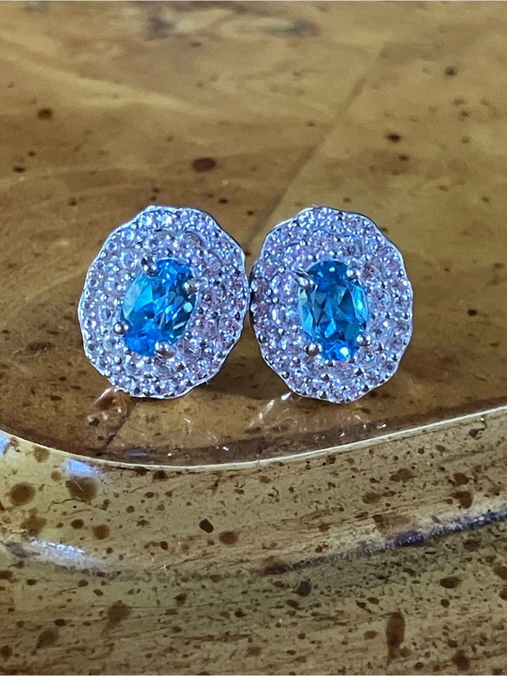 Genuine Swiss Blue Topaz Sterling Silver Stud Earrings